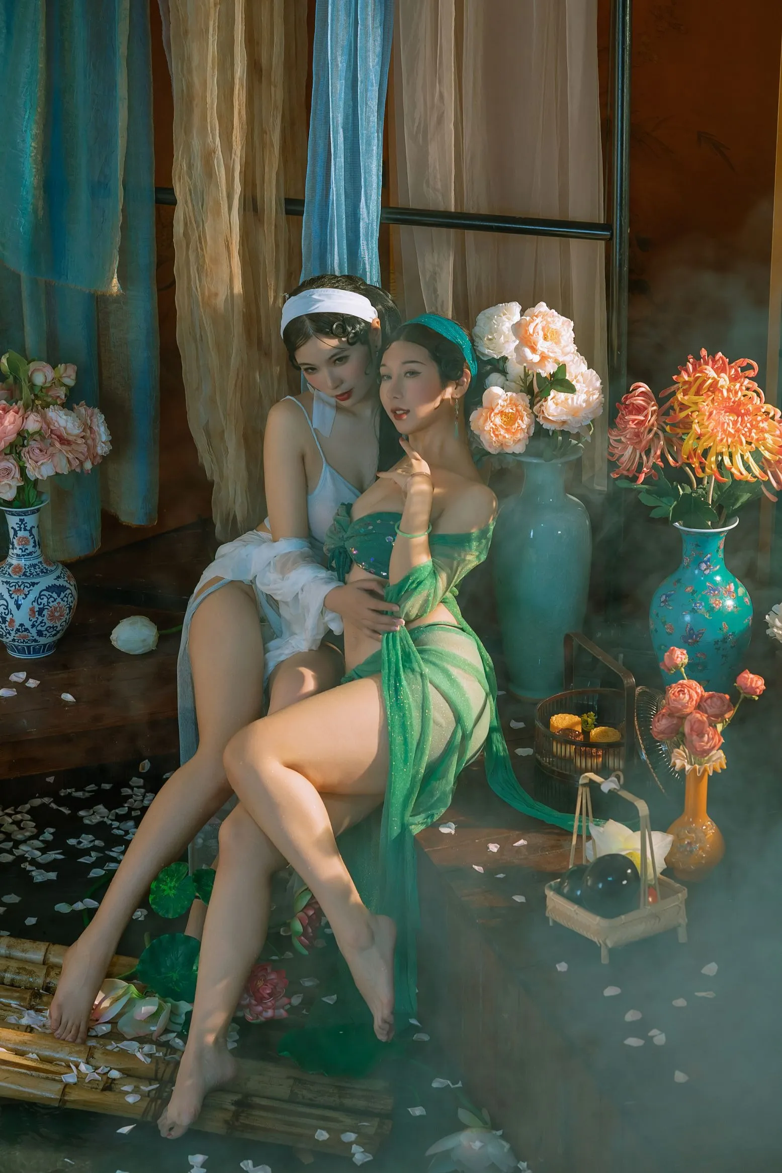 奶桃轩萧学姐双人旗袍白娘子青蛇缠绵12绸缎0405网红写真