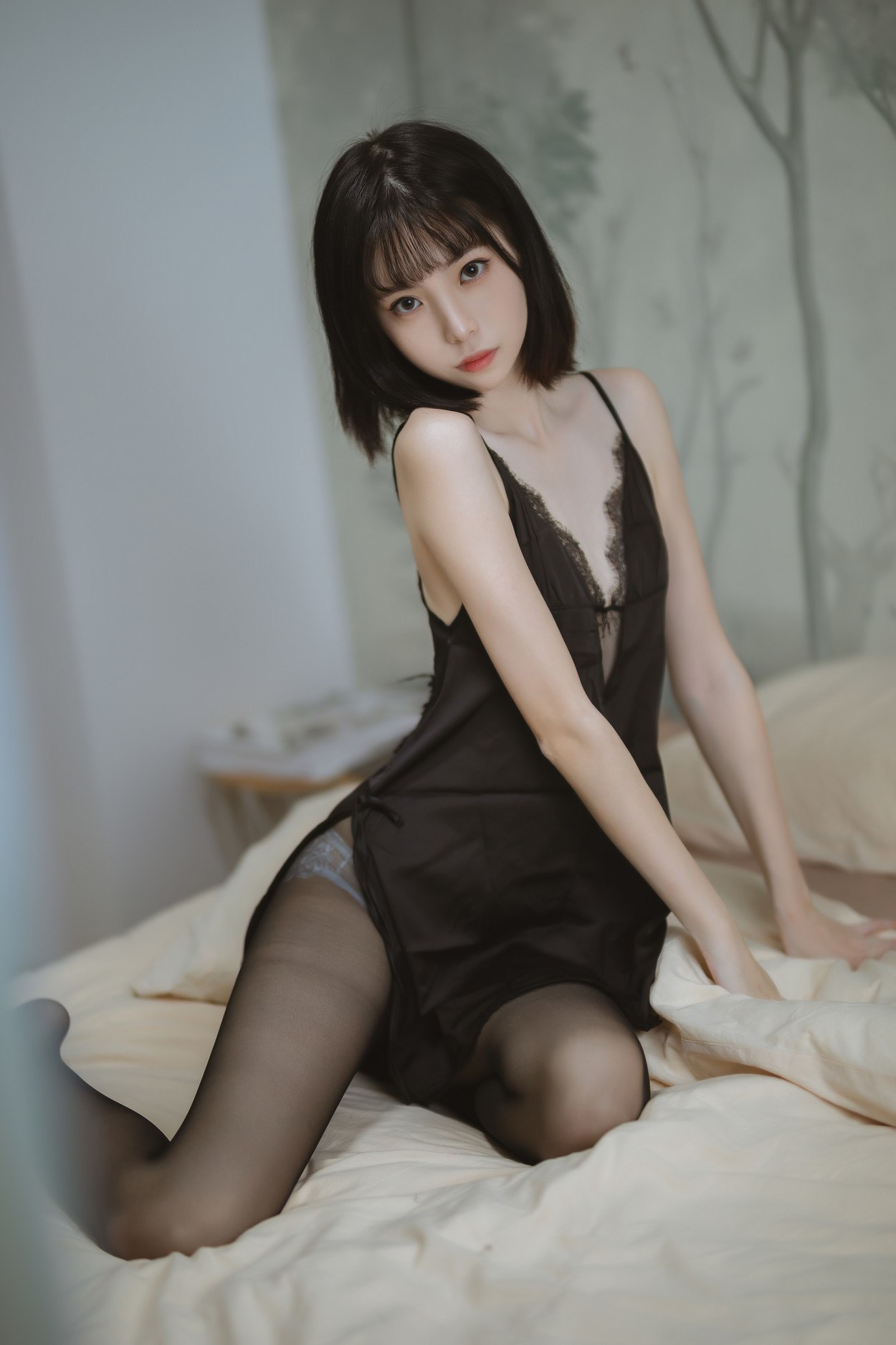 Cosplay许岚LAN黑色蕾丝睡衣完整版