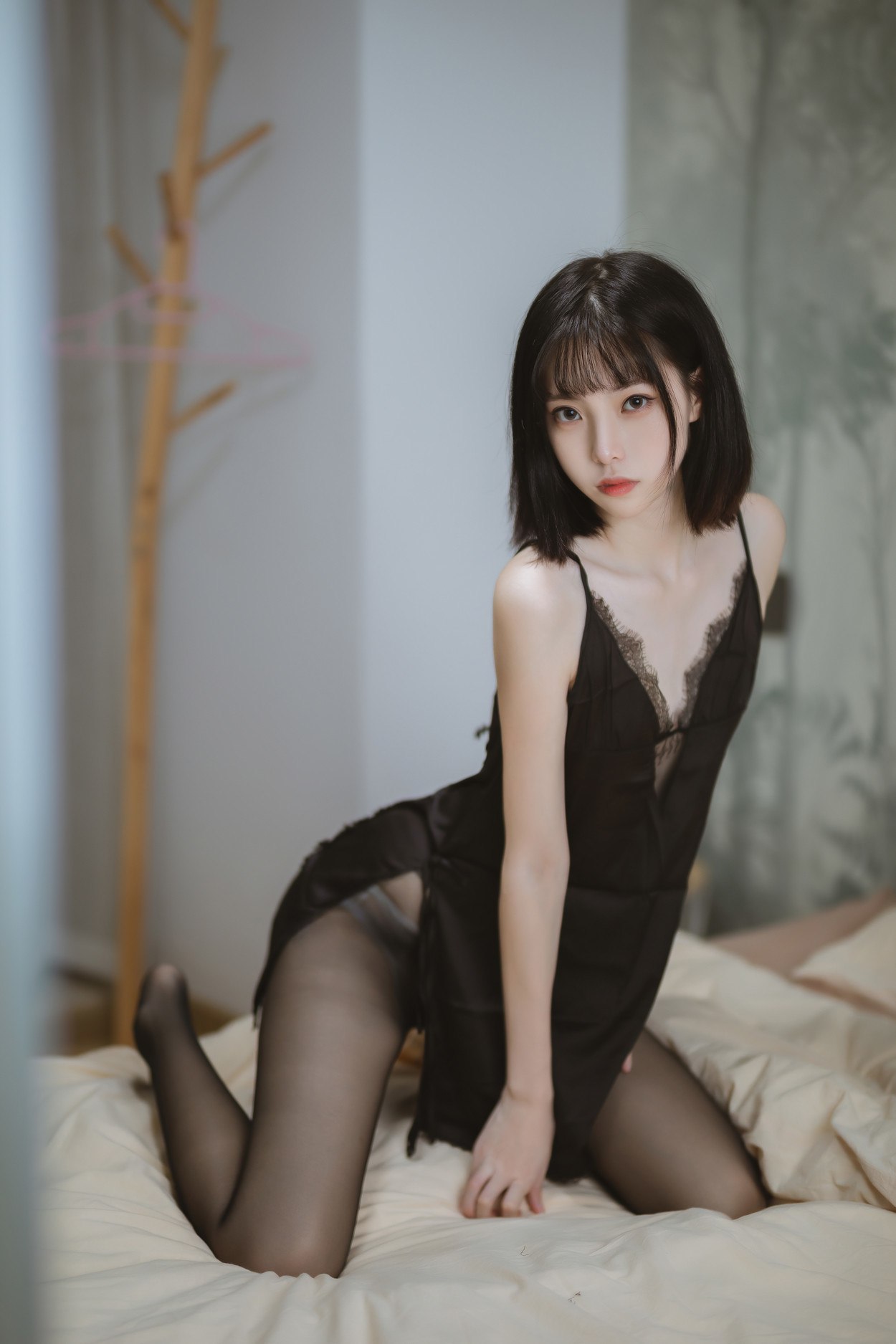 Cosplay许岚LAN黑色蕾丝睡衣完整版