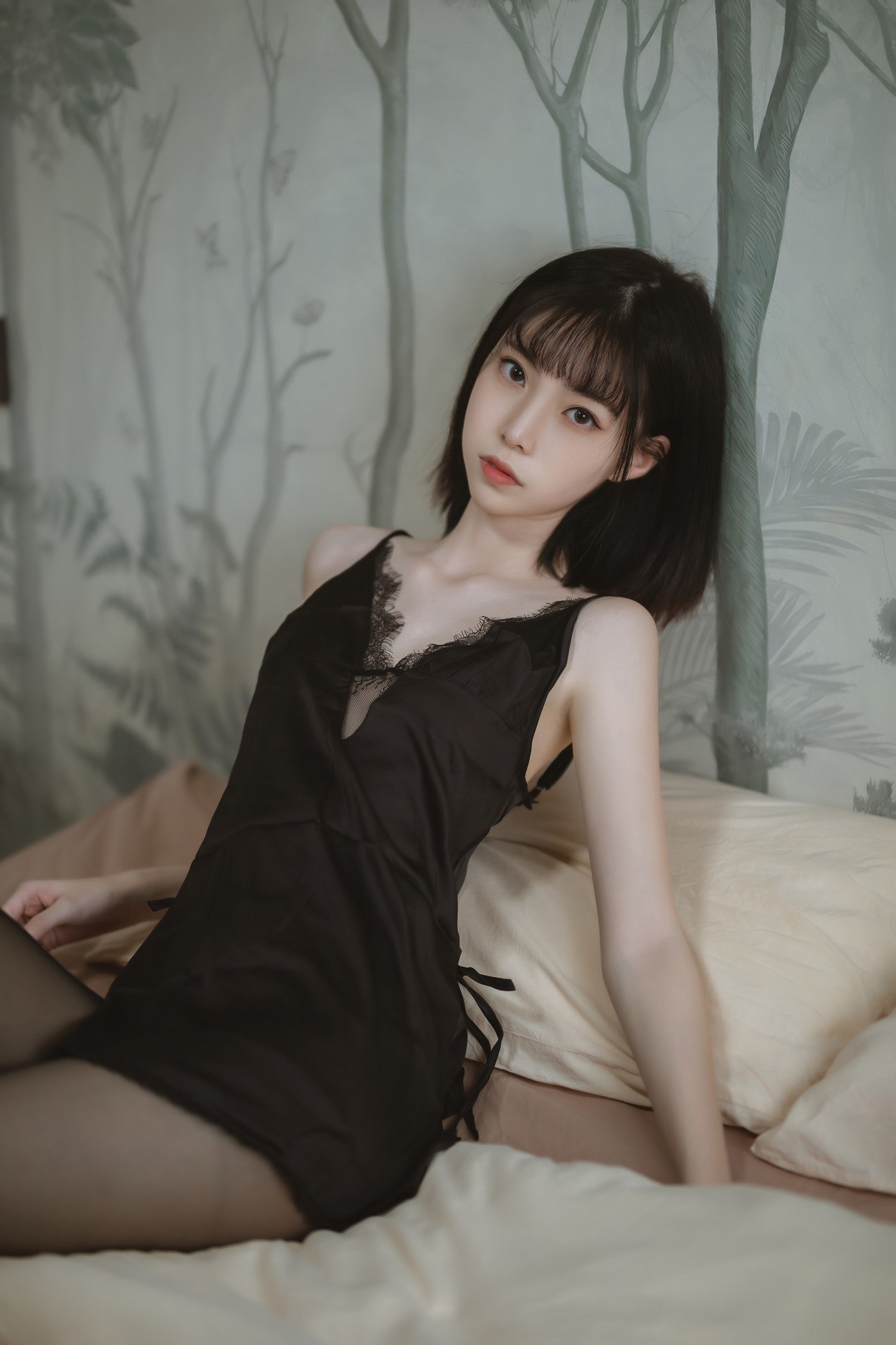 Cosplay许岚LAN黑色蕾丝睡衣完整版