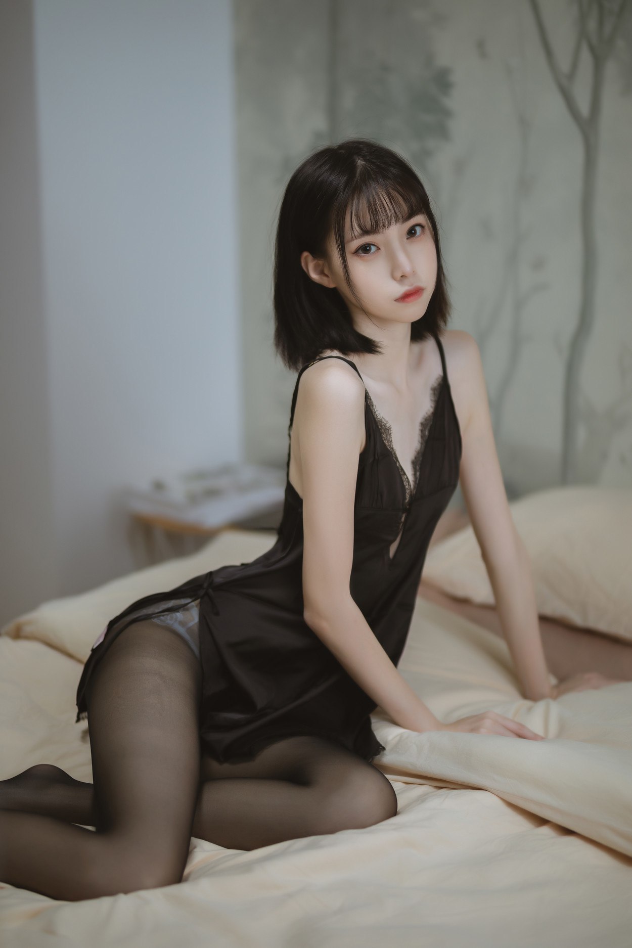 Cosplay许岚LAN黑色蕾丝睡衣完整版