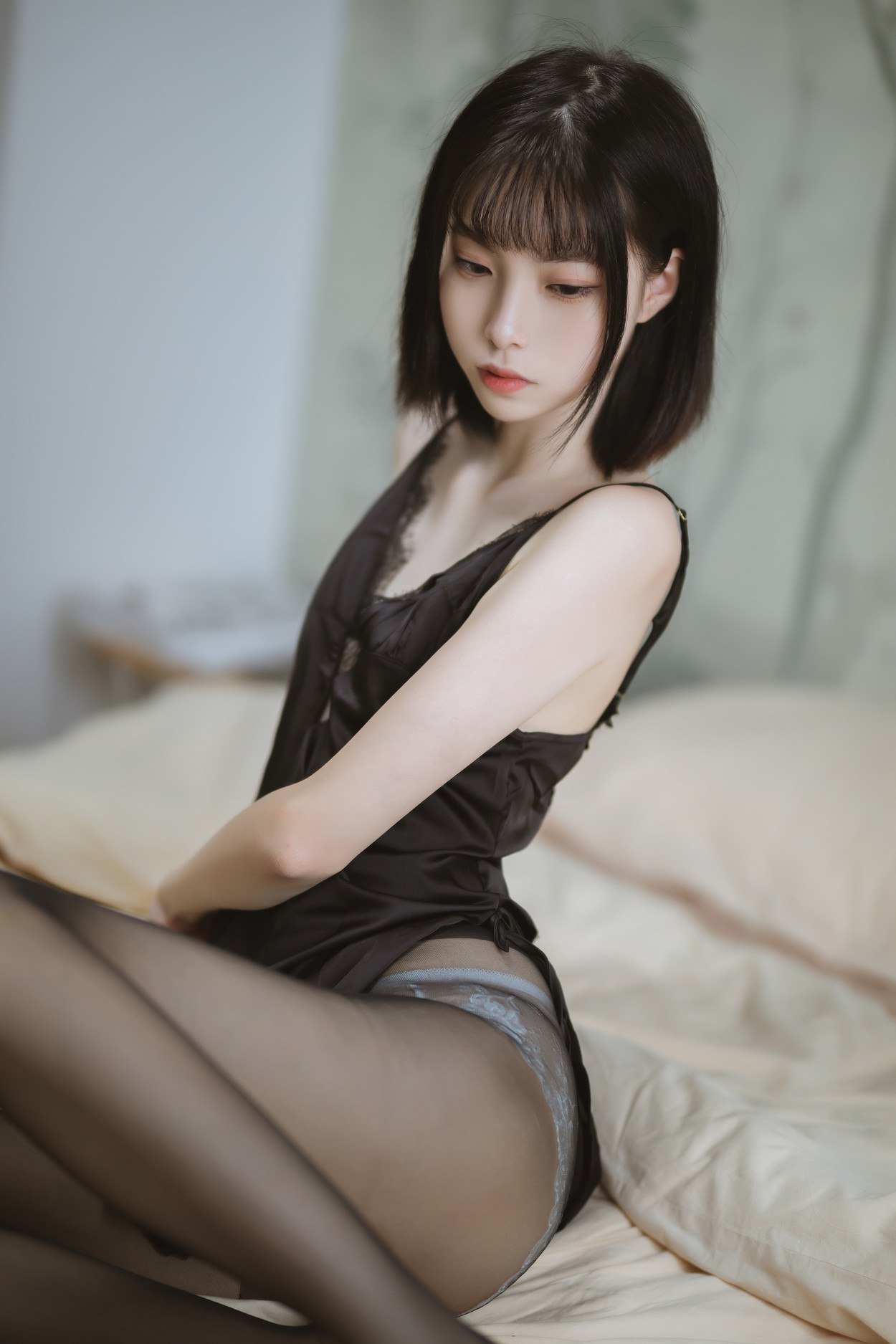 Cosplay许岚LAN黑色蕾丝睡衣完整版